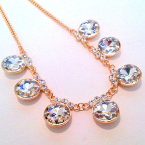 Gold Tone Sparkling Clear Rhinestone Statement Necklace *